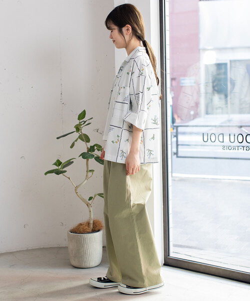 POU DOU DOU（プードゥドゥ）の「ステッチプリント開襟シャツ（シャツ/ブラウス・レディース・オフホワイト/ダークグレー・M）」の19枚目の写真