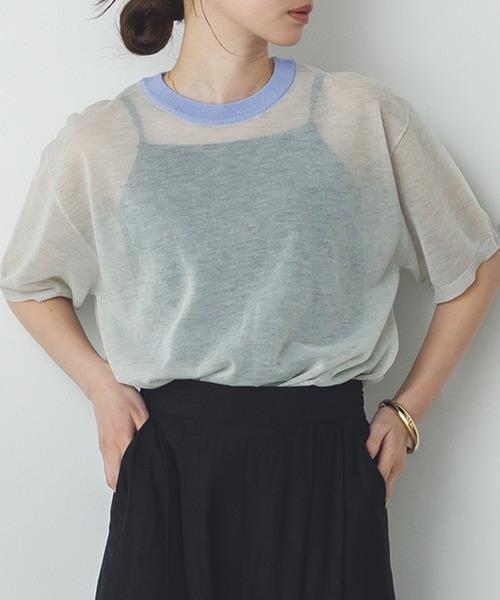 hunch(ハンチ)の「バイカラー シアー半袖ニット(ニット/セーター・レディース・ライトグレー/ライトグリーン/ライトブルー・FREE)」の15枚目の写真