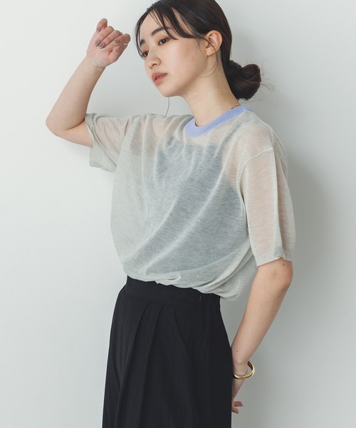 hunch(ハンチ)の「バイカラー シアー半袖ニット(ニット/セーター・レディース・ライトグレー/ライトグリーン/ライトブルー・FREE)」の16枚目の写真