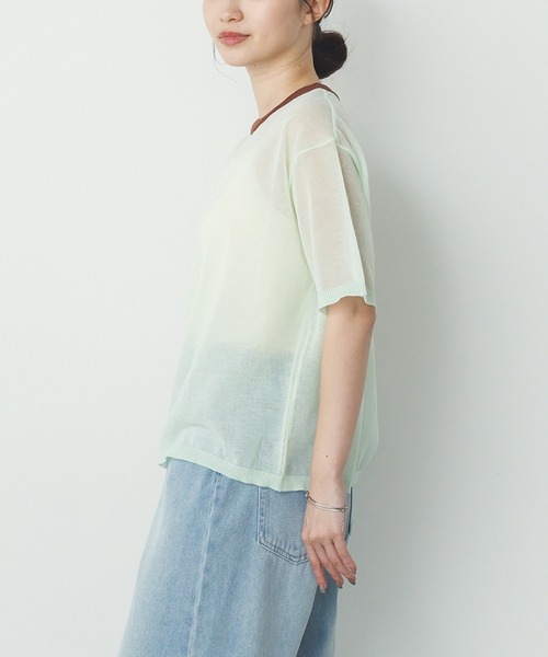 hunch(ハンチ)の「バイカラー シアー半袖ニット(ニット/セーター・レディース・ライトグレー/ライトグリーン/ライトブルー・FREE)」の11枚目の写真