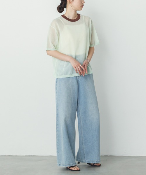 hunch(ハンチ)の「バイカラー シアー半袖ニット(ニット/セーター・レディース・ライトグレー/ライトグリーン/ライトブルー・FREE)」の13枚目の写真
