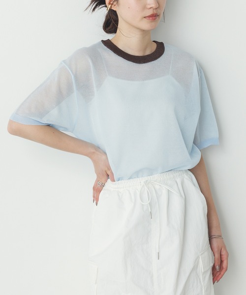 hunch(ハンチ)の「バイカラー シアー半袖ニット(ニット/セーター・レディース・ライトグレー/ライトグリーン/ライトブルー・FREE)」の16枚目の写真