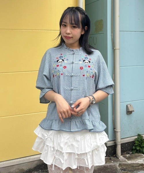 Candy Stripper(キャンディストリッパー)の「FLOWER PEPE CHINA ブラウス(シャツ/ブラウス・レディース・ピンク/ブルー/ブラック・FREE)」の6枚目の写真