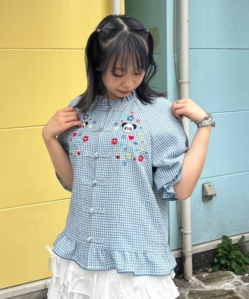 Candy Stripper(キャンディストリッパー)の「FLOWER PEPE CHINA ブラウス(シャツ/ブラウス・レディース・ピンク/ブルー/ブラック・FREE)」の7枚目の写真