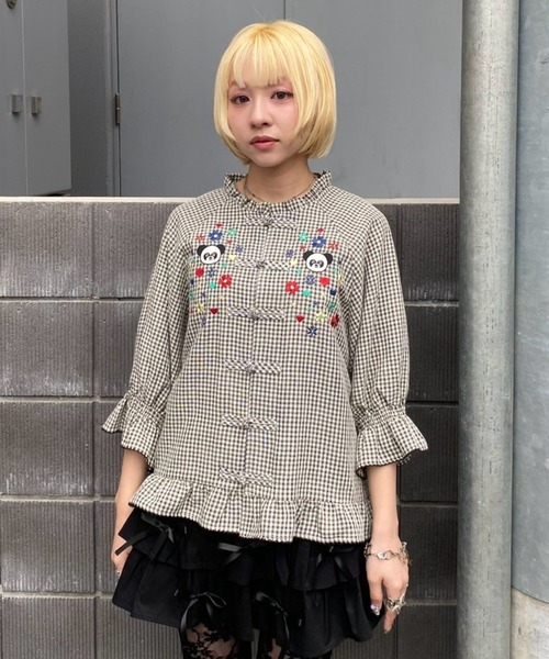 Candy Stripper(キャンディストリッパー)の「FLOWER PEPE CHINA ブラウス(シャツ/ブラウス・レディース・ピンク/ブルー/ブラック・FREE)」の12枚目の写真