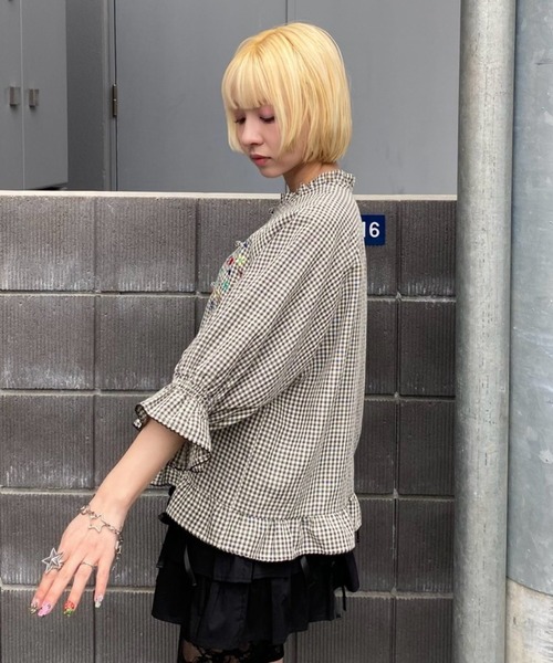 Candy Stripper(キャンディストリッパー)の「FLOWER PEPE CHINA ブラウス(シャツ/ブラウス・レディース・ピンク/ブルー/ブラック・FREE)」の14枚目の写真