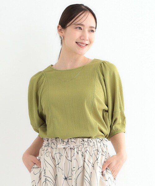 DRESKIP(ドレスキップ)の「【洗える/S-LL/UV】 配色ステッチがアクセント 大人のデザイントップス(Tシャツ/カットソー・レディース・オフホワイト/ブラック/スモーキーグリーン系・01/02/03/04)」の8枚目の写真