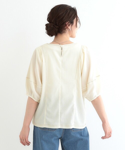 DRESKIP(ドレスキップ)の「【洗える/S-LL/UV】 配色ステッチがアクセント 大人のデザイントップス(Tシャツ/カットソー・レディース・オフホワイト/ブラック/スモーキーグリーン系・01/02/03/04)」の13枚目の写真