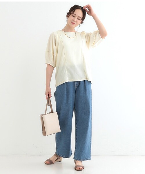 DRESKIP(ドレスキップ)の「【洗える/S-LL/UV】 配色ステッチがアクセント 大人のデザイントップス(Tシャツ/カットソー・レディース・オフホワイト/ブラック/スモーキーグリーン系・01/02/03/04)」の14枚目の写真