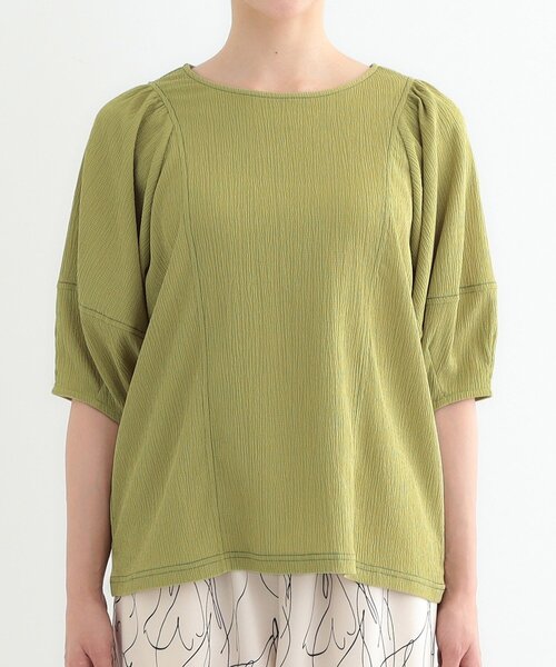 DRESKIP(ドレスキップ)の「【洗える/S-LL/UV】 配色ステッチがアクセント 大人のデザイントップス(Tシャツ/カットソー・レディース・オフホワイト/ブラック/スモーキーグリーン系・01/02/03/04)」の16枚目の写真