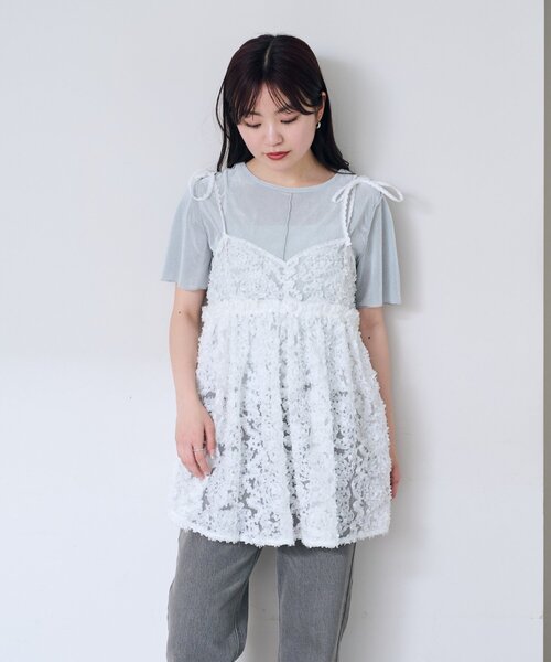 セール】【前後2WAY】ウェーブ刺繍チュールチュニック