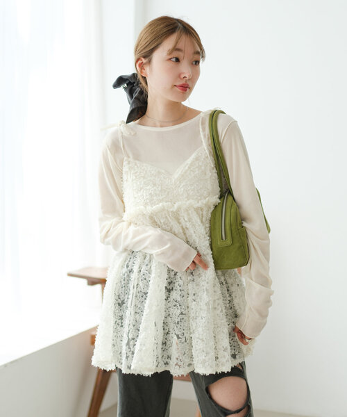 前後2WAY】ウェーブ刺繍チュールチュニック（チュニック