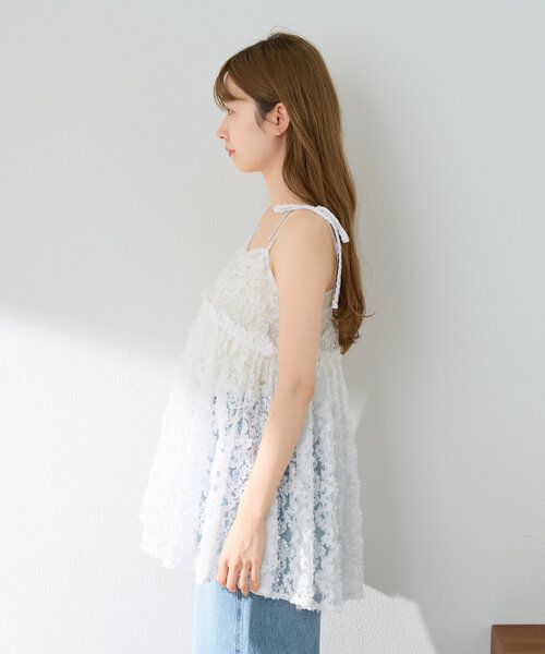 【kastane】ウェーブ刺繍チュールチュニック セール】【前後2WAY】ウェーブ刺繍チュールチュニック