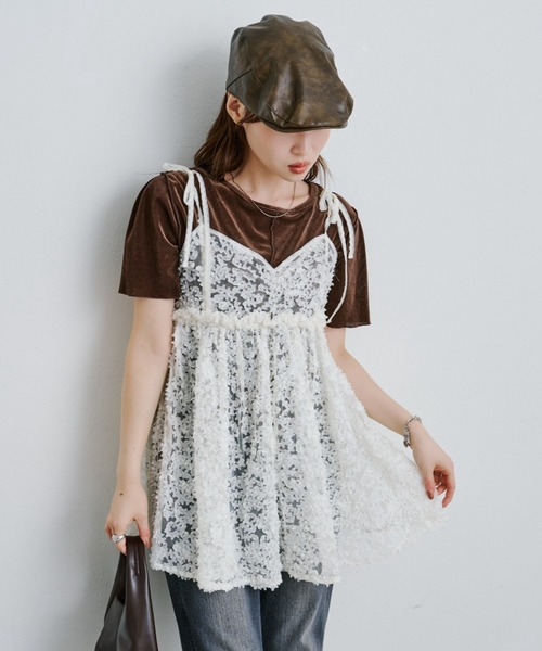 kastane 2WAY ウェーブ刺繍チュールチュニック セール】【前後2WAY】ウェーブ刺繍チュールチュニック