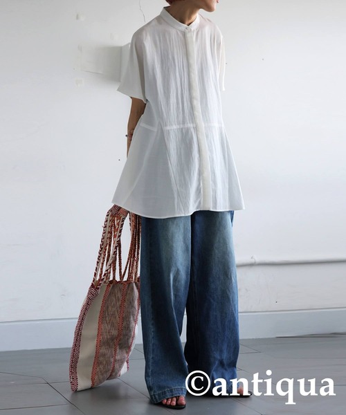 antiqua(アンティカ)の「ペプラムシルエットシャツ(シャツ/ブラウス・レディース・ライム/ホワイト/ブラック・ONESIZE)」の4枚目の写真