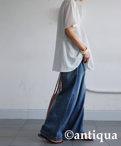 antiqua(アンティカ)の「ペプラムシルエットシャツ(シャツ/ブラウス・レディース・ライム/ホワイト/ブラック・ONESIZE)」の8枚目の写真