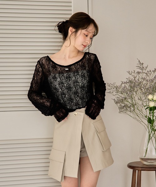 mideal(マイディール)の「long sleeve sheer inner / ロングスリーブシアーインナー(Tシャツ/カットソー・レディース・ミント/ピンク/アイボリー/ブラック/ブラウン/ブルー・FREE)」の8枚目の写真
