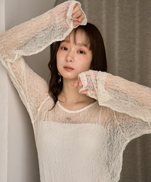 エグランティーヌ EGLANTINE シアーインナーメロウカットソー長袖 （オフホワイト） エグランティーヌ EGLANTINE シアーインナーメロウカットソー