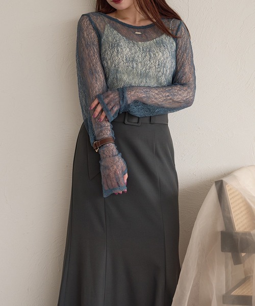 mideal(マイディール)の「long sleeve sheer inner / ロングスリーブシアーインナー(Tシャツ/カットソー・レディース・ミント/ピンク/アイボリー/ブラック/ブラウン/ブルー・FREE)」の11枚目の写真