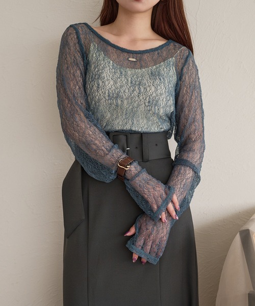 mideal(マイディール)の「long sleeve sheer inner / ロングスリーブシアーインナー(Tシャツ/カットソー・レディース・ミント/ピンク/アイボリー/ブラック/ブラウン/ブルー・FREE)」の10枚目の写真