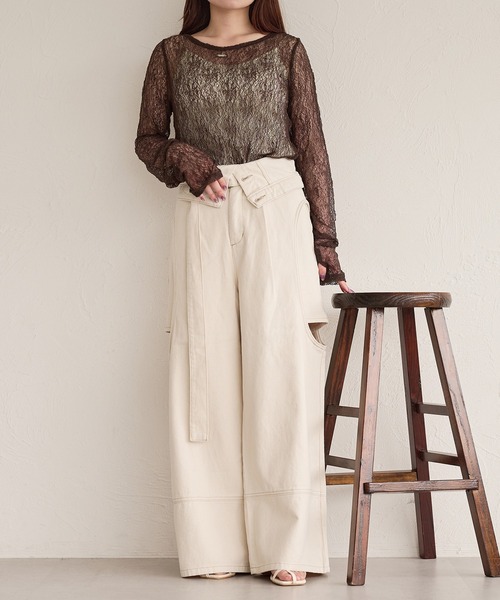 mideal(マイディール)の「long sleeve sheer inner / ロングスリーブシアーインナー(Tシャツ/カットソー・レディース・ミント/ピンク/アイボリー/ブラック/ブラウン/ブルー・FREE)」の18枚目の写真