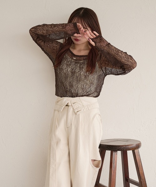 mideal(マイディール)の「long sleeve sheer inner / ロングスリーブシアーインナー(Tシャツ/カットソー・レディース・ミント/ピンク/アイボリー/ブラック/ブラウン/ブルー・FREE)」の15枚目の写真