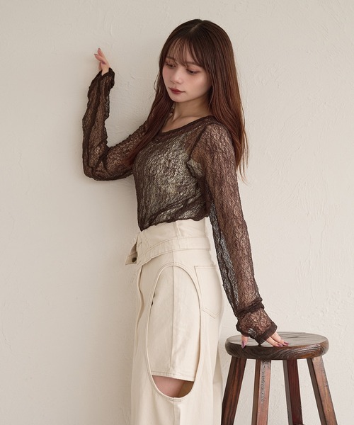 mideal(マイディール)の「long sleeve sheer inner / ロングスリーブシアーインナー(Tシャツ/カットソー・レディース・ミント/ピンク/アイボリー/ブラック/ブラウン/ブルー・FREE)」の16枚目の写真