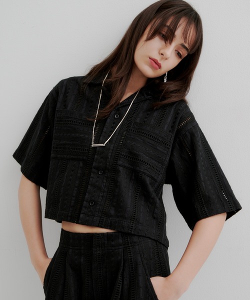 Schott 半袖シャツ ブラック Schott N.Y.C ショット 刺繍 ワークシャツ ボーン イン