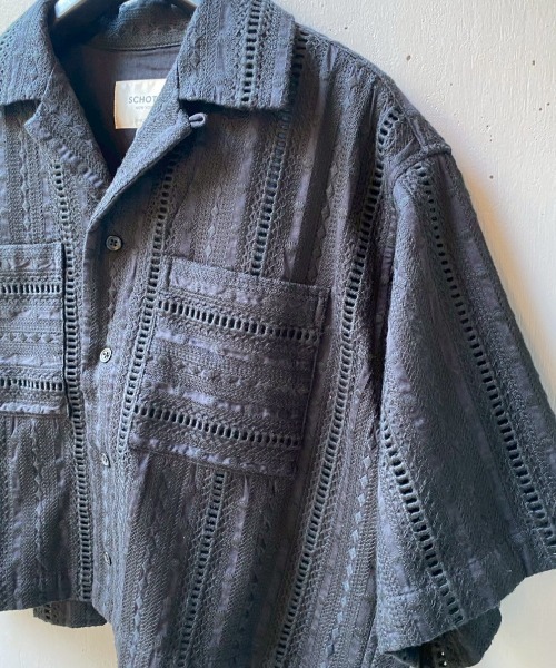 ブラウス シャツ Schott×RUMBLE RED（ショット×ランブルレッド）オリジナル刺繍半袖開襟シャツ レディース Schott N.Y.C ブラウス シャツ Schott×RUMBLE RED（ショット