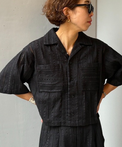 Schott（ショット）の「Schott×RUMBLE RED（ショット×ランブルレッド）オリジナル刺繍半袖開襟シャツ（シャツ/ブラウス・レディース・アイボリー/ブラック・F）」の8枚目の写真