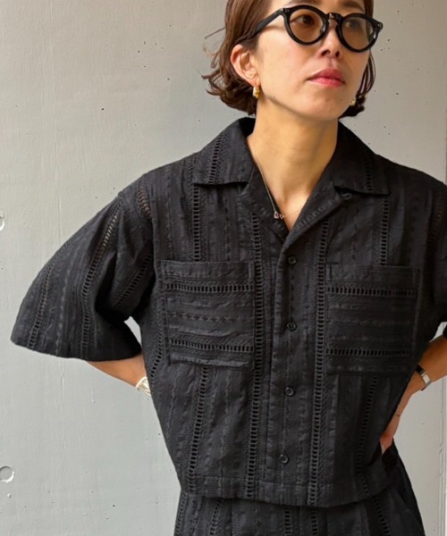 Schott（ショット）の「Schott×RUMBLE RED（ショット×ランブルレッド）オリジナル刺繍半袖開襟シャツ（シャツ/ブラウス・レディース・アイボリー/ブラック・F）」の7枚目の写真