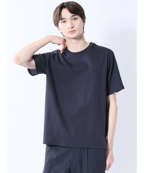 m.f.editorial(エムエフエディトリアル)の「【ストレッチ】m.f.エディトリアル メンズ circle motion Air クルー 半袖 Tシャツ(セットアップ可能)(Tシャツ/カットソー・メンズ・ネイビー/ブラック・MEDIUM/X-LARGE/LARGE)」の2枚目の写真
