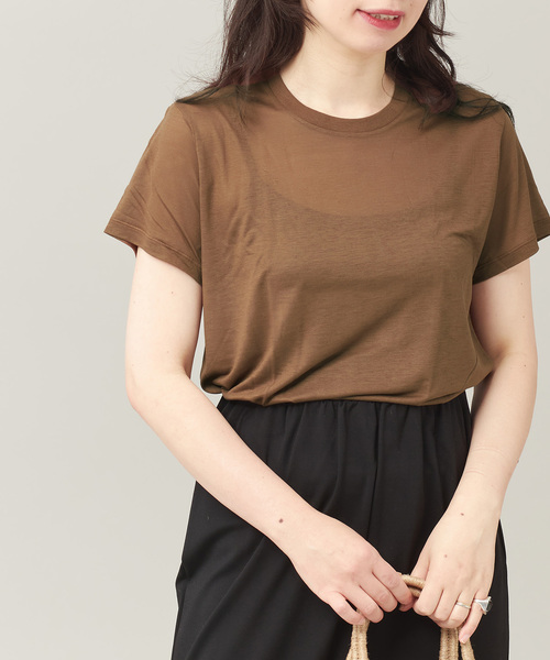 BASERANGE（ベースレンジ）の「【BASERANGE/ベースレンジ】TEE SHIRT：Tシャツ（Tシャツ/カットソー・レディース・アイボリー/ブラウン系その他/ブラウン/ピンク・SMALL）」の4枚目の写真