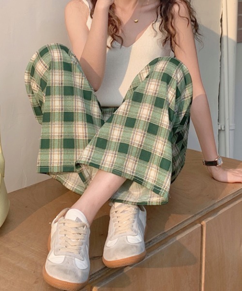 Per sist ence(パーシエンス)の「ストレートチェックリラックスパンツ(その他パンツ・レディース・オレンジ/グレー/ブラック/ライトグリーン/グリーン/ブルー・ONE SIZE)」の1枚目の写真