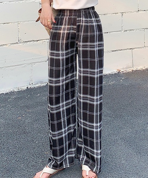 Per sist ence(パーシエンス)の「ストレートチェックリラックスパンツ(その他パンツ・レディース・オレンジ/グレー/ブラック/ライトグリーン/グリーン/ブルー・ONE SIZE)」の2枚目の写真