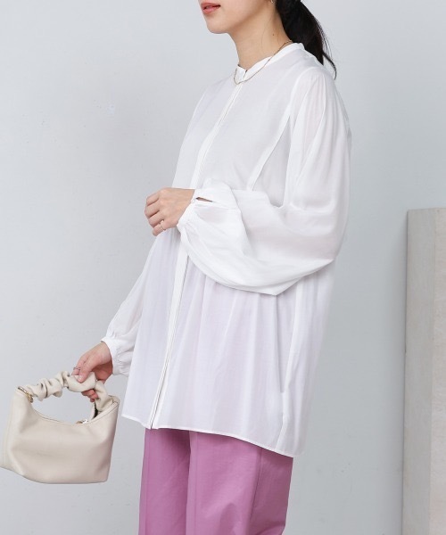 Bou Jeloud（ブージュルード）の「レーヨンバンドカラーチュニック（チュニック・レディース・ネイビー/オフホワイト・MEDIUM）」の2枚目の写真