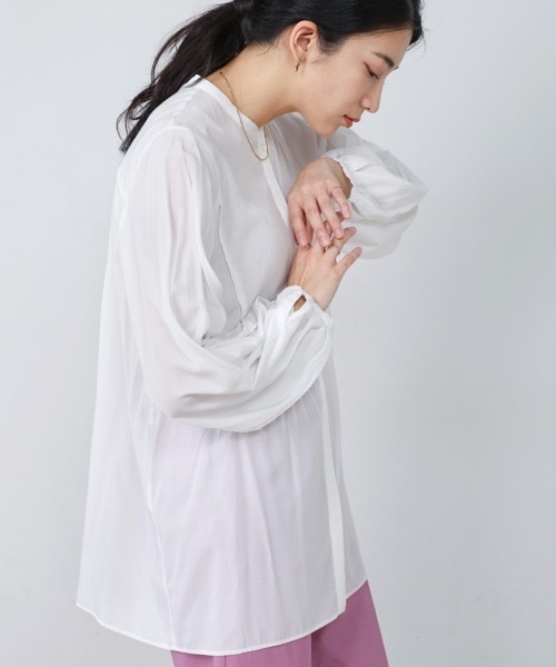 Bou Jeloud（ブージュルード）の「レーヨンバンドカラーチュニック（チュニック・レディース・ネイビー/オフホワイト・MEDIUM）」の13枚目の写真