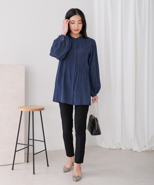 Bou Jeloud（ブージュルード）の「レーヨンバンドカラーチュニック（チュニック・レディース・ネイビー/オフホワイト・MEDIUM）」の4枚目の写真