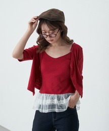 RAY CASSIN | 5分袖パターンメッシュフリルキャミセット(Tシャツ/カットソー)