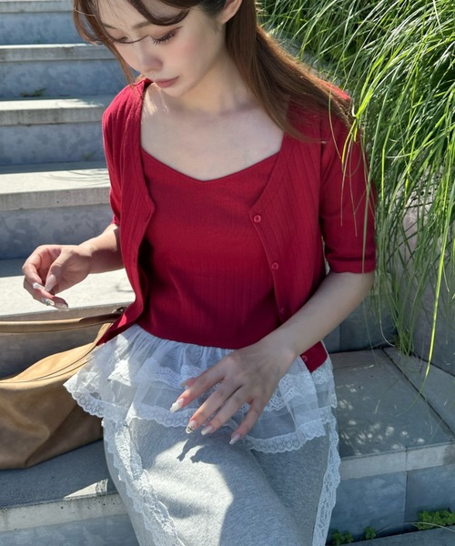 RAY CASSIN（レイカズン）の「5分袖パターンメッシュフリルキャミセット（Tシャツ/カットソー・レディース・ライトグレー/レッド/ブルー系その他2・FREE）」の19枚目の写真