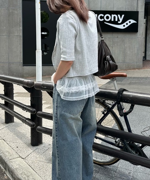 RAY CASSIN（レイカズン）の「5分袖パターンメッシュフリルキャミセット（Tシャツ/カットソー・レディース・ライトグレー/レッド/ブルー系その他2・FREE）」の12枚目の写真