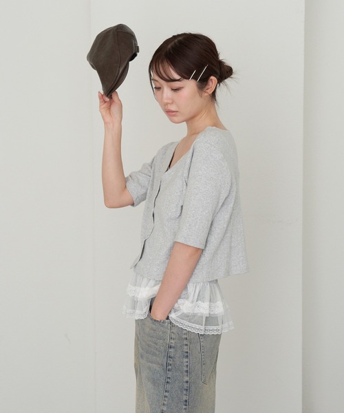 RAY CASSIN（レイカズン）の「5分袖パターンメッシュフリルキャミセット（Tシャツ/カットソー・レディース・ライトグレー/レッド/ブルー系その他2・FREE）」の15枚目の写真