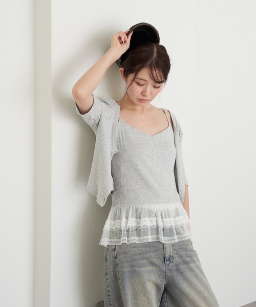 RAY CASSIN（レイカズン）の「5分袖パターンメッシュフリルキャミセット（Tシャツ/カットソー・レディース・ライトグレー/レッド/ブルー系その他2・FREE）」の13枚目の写真