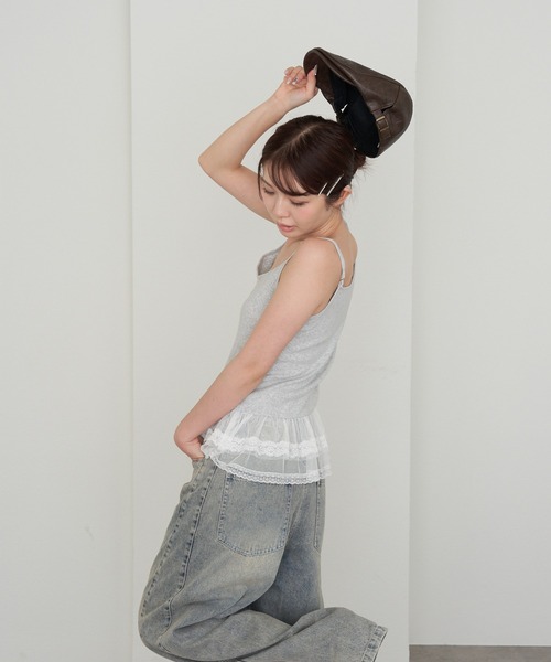 RAY CASSIN（レイカズン）の「5分袖パターンメッシュフリルキャミセット（Tシャツ/カットソー・レディース・ライトグレー/レッド/ブルー系その他2・FREE）」の17枚目の写真