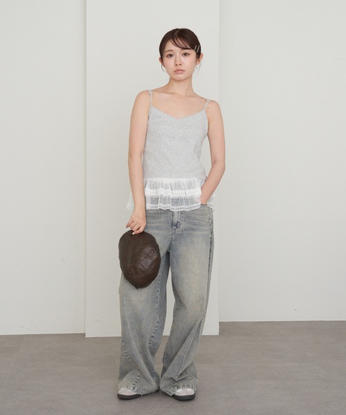 RAY CASSIN（レイカズン）の「5分袖パターンメッシュフリルキャミセット（Tシャツ/カットソー・レディース・ライトグレー/レッド/ブルー系その他2・FREE）」の18枚目の写真