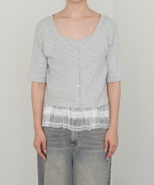 RAY CASSIN（レイカズン）の「5分袖パターンメッシュフリルキャミセット（Tシャツ/カットソー・レディース・ライトグレー/レッド/ブルー系その他2・FREE）」の7枚目の写真