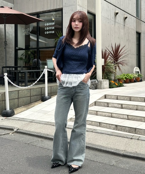 RAY CASSIN（レイカズン）の「5分袖パターンメッシュフリルキャミセット（Tシャツ/カットソー・レディース・ライトグレー/レッド/ブルー系その他2・FREE）」の4枚目の写真