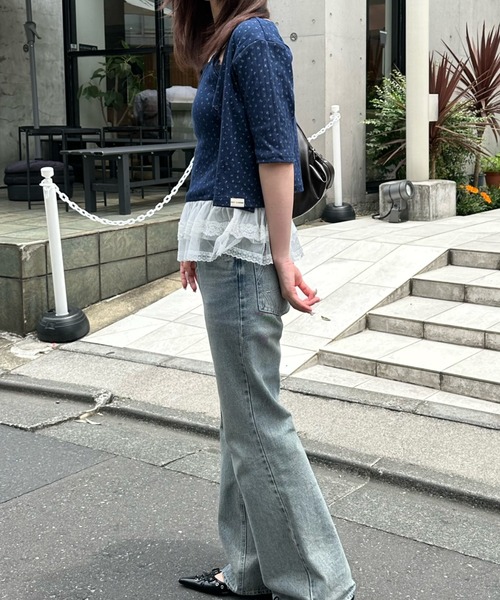 RAY CASSIN（レイカズン）の「5分袖パターンメッシュフリルキャミセット（Tシャツ/カットソー・レディース・ライトグレー/レッド/ブルー系その他2・FREE）」の5枚目の写真