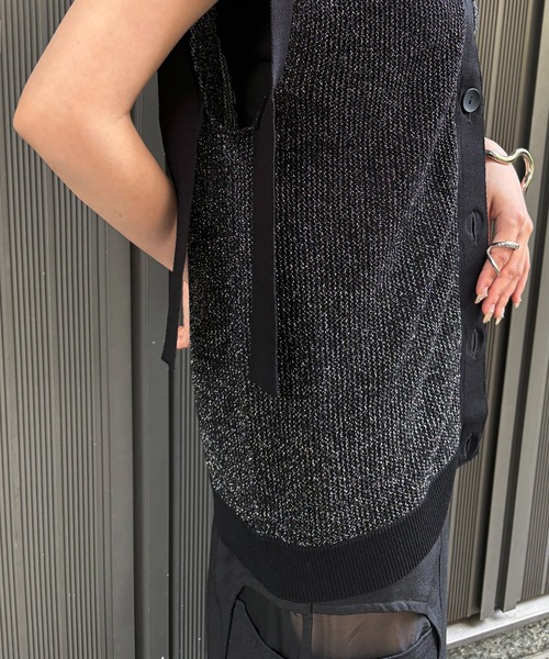 ベスト ジレ 「＆g'aime」ラメメッシュ編みカーディガン　Lurex Mesh Knit Cardigan レディース &g'aime ベスト ジレ 「＆g'aime」ラメメッシュ編みカーディガン