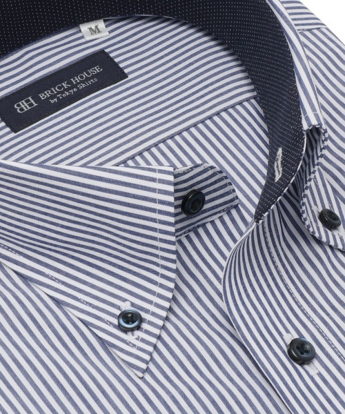 TOKYO SHIRTS(トウキョウシャツ)の「【吸水速乾】 形態安定ノンアイロン ボタンダウン 半袖ビジネスワイシャツ(ビジネスシャツ・メンズ・ネイビー・首回り39cm/首回り41cm/首回り42cm/首回り43cm/首回り37cm)」の2枚目の写真